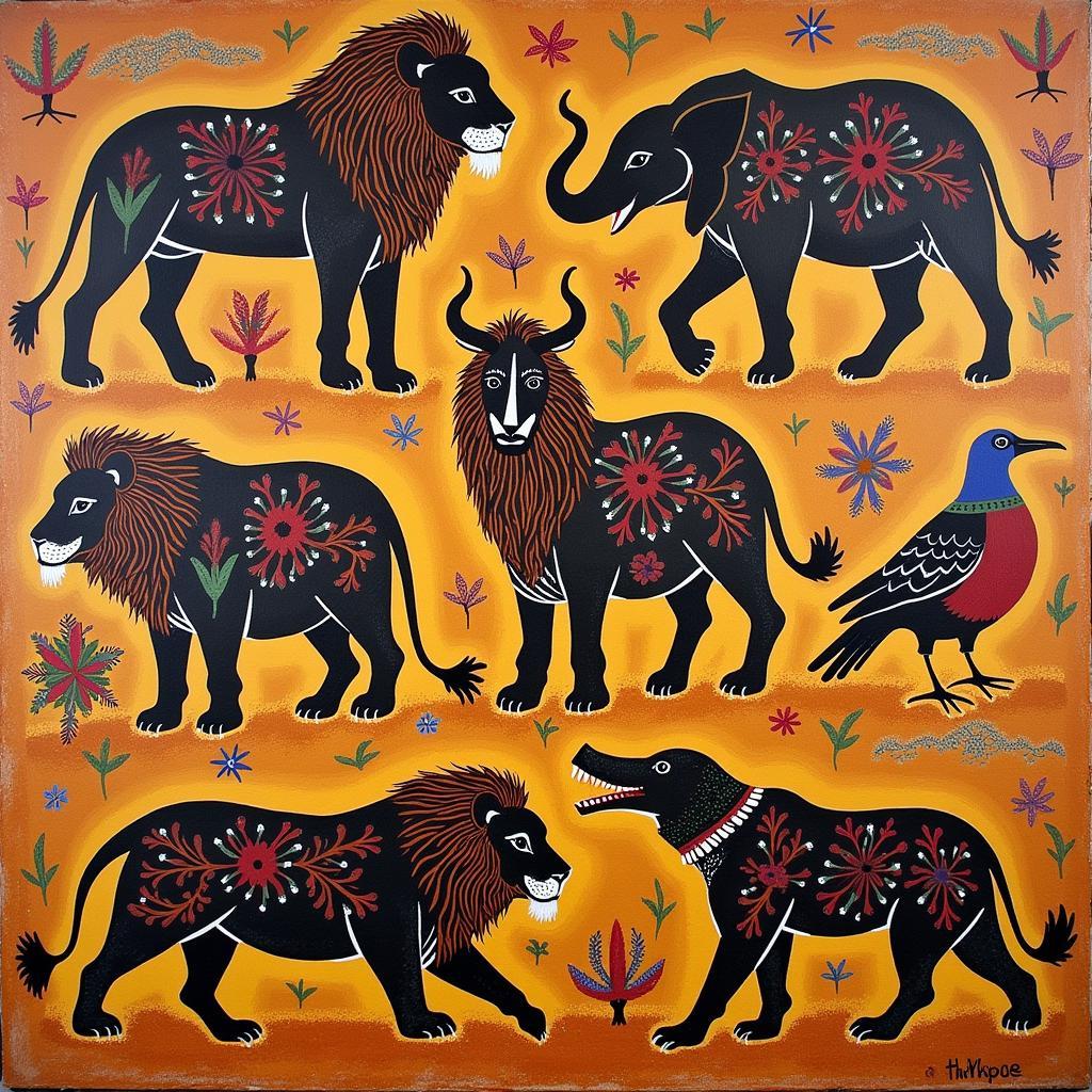 African Tribal Painting Representing Animal Spirits