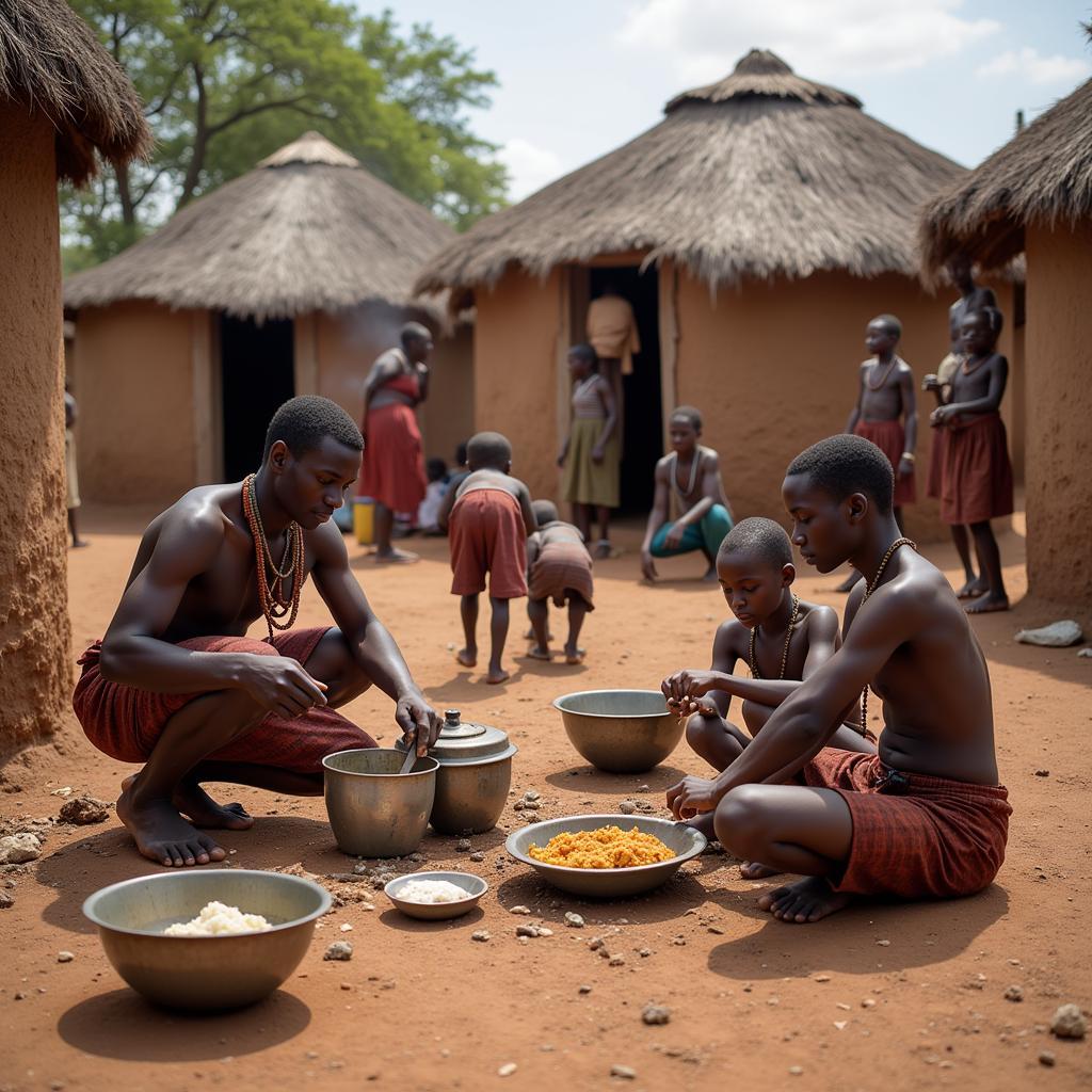 African Tribe Daily Life in a Village Setting