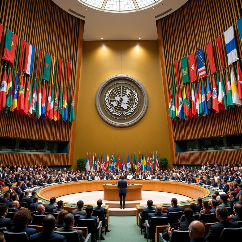 African Union Summit with flags of member states