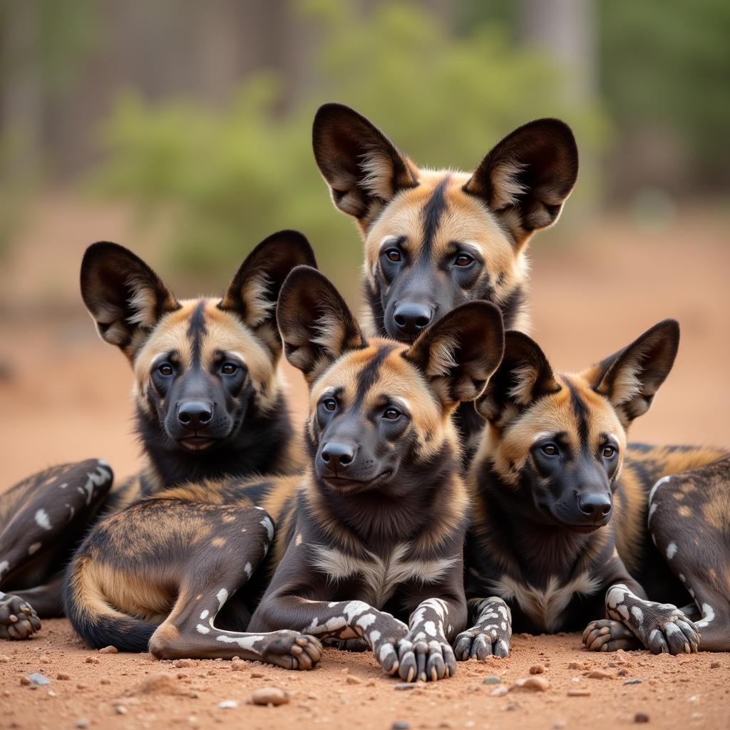 African Wild Dog Pack Resting