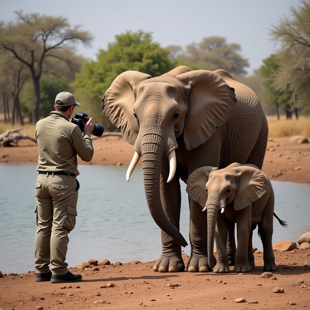 African Wildlife Photographer Capturing a Tender Moment Between an Elephant Family