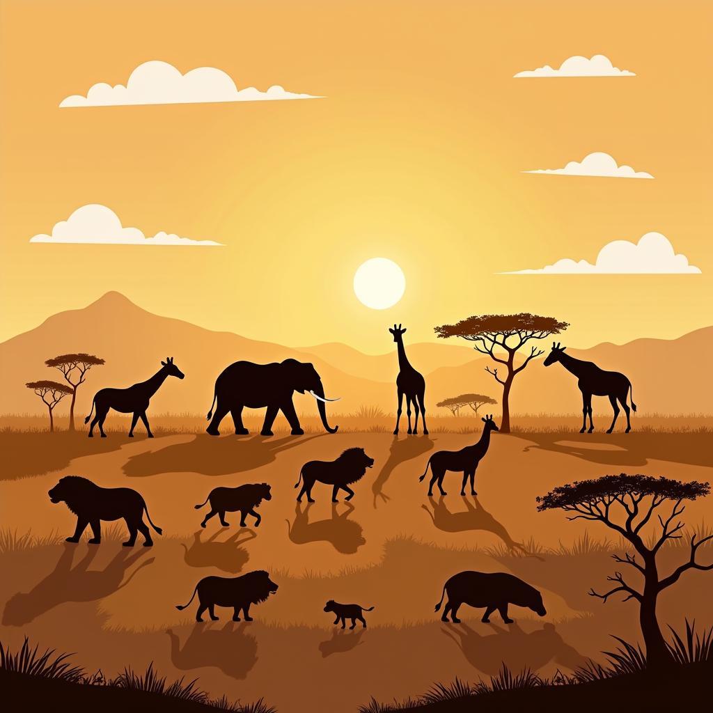 African Wildlife Safari Vector Scene