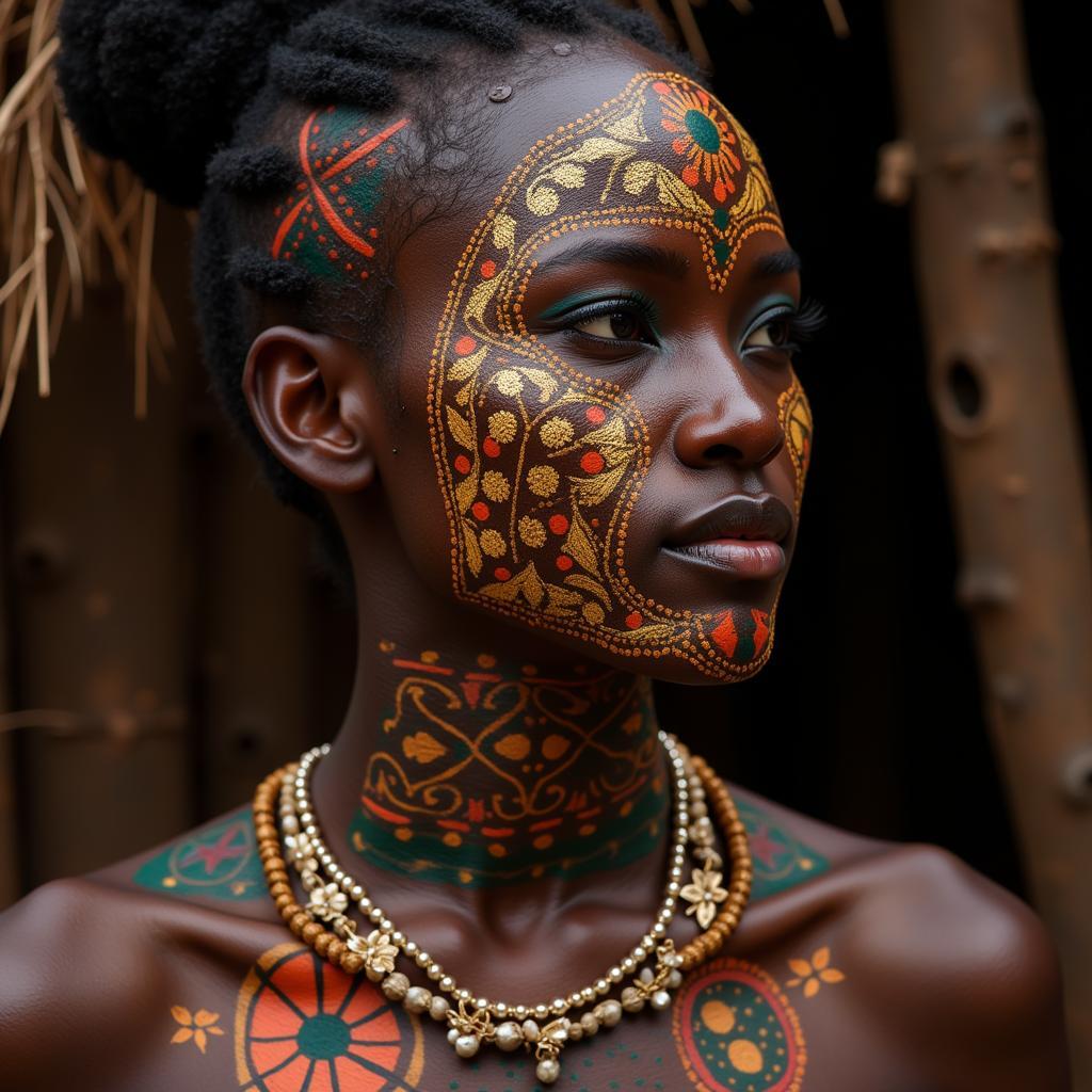 African Woman with Traditional Body Paint