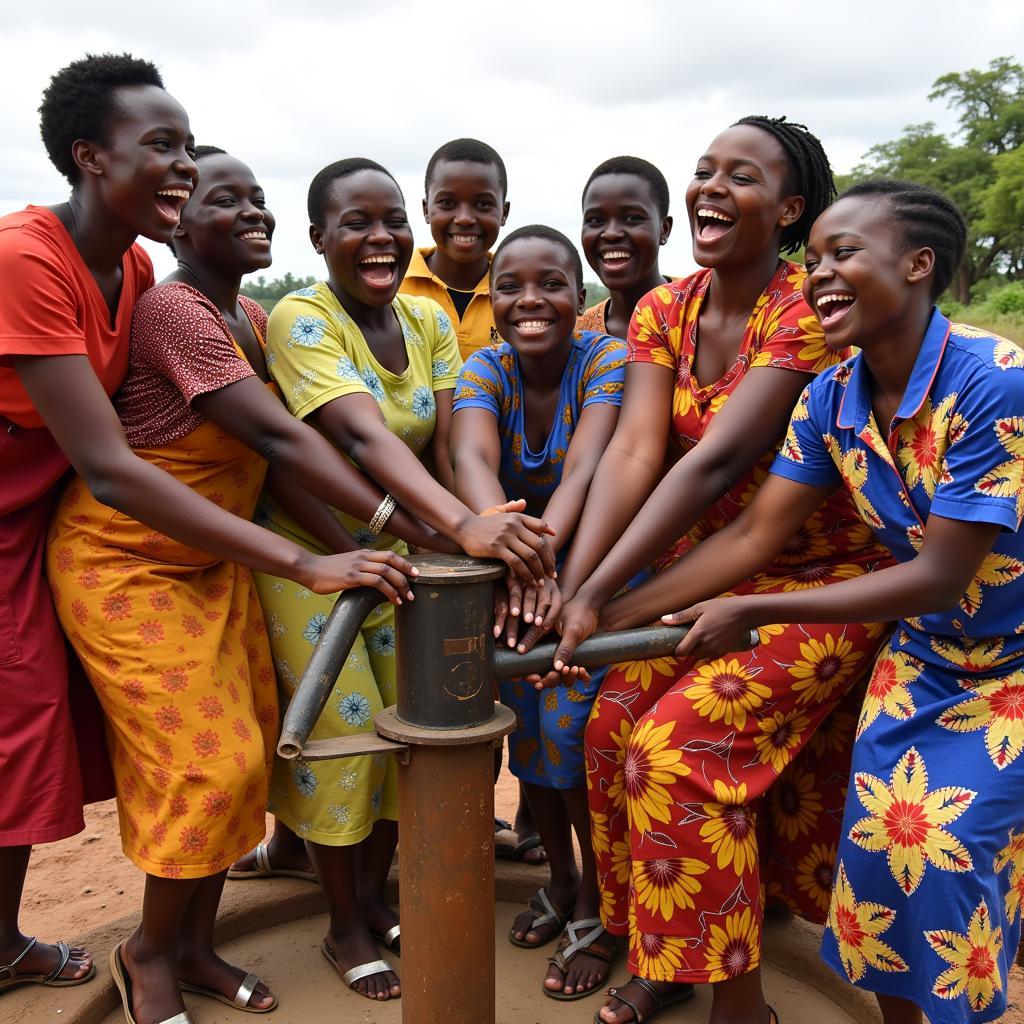 African women celebrating the completion of a new water well