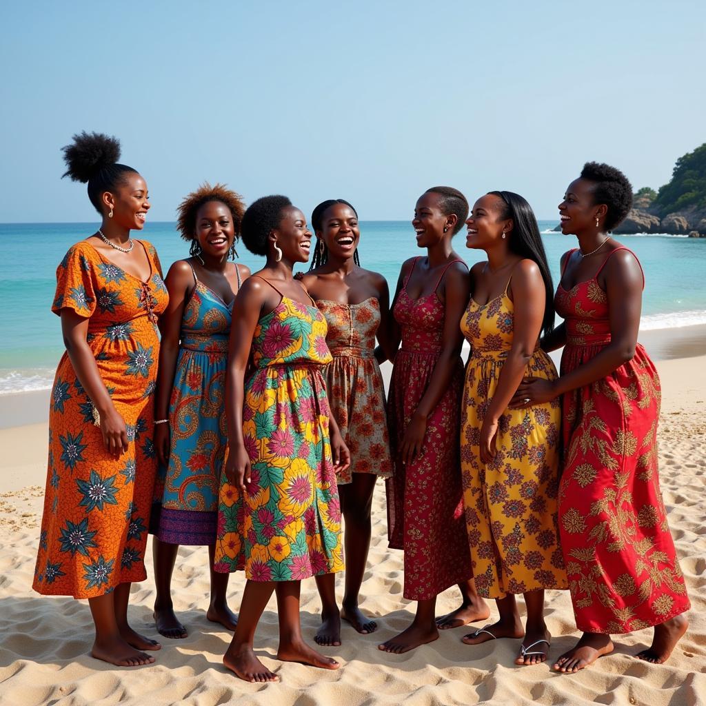 African Women Celebrating on the Beach