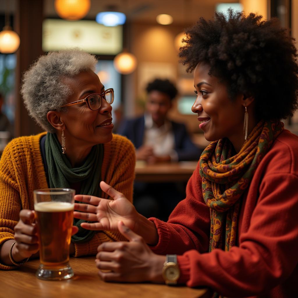 African Women Sharing Stories in a Pub