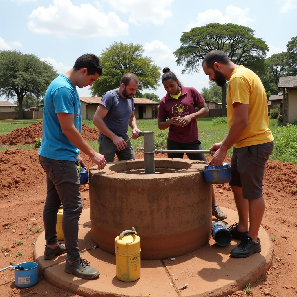 Australian charity workers building a well in an African village