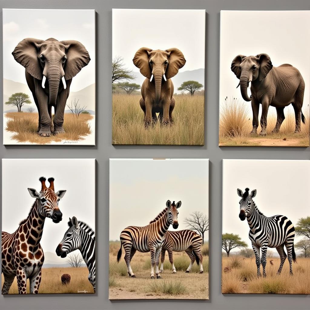 Authentic African canvas art depicting wildlife scenes, created by African artists and available for sale.