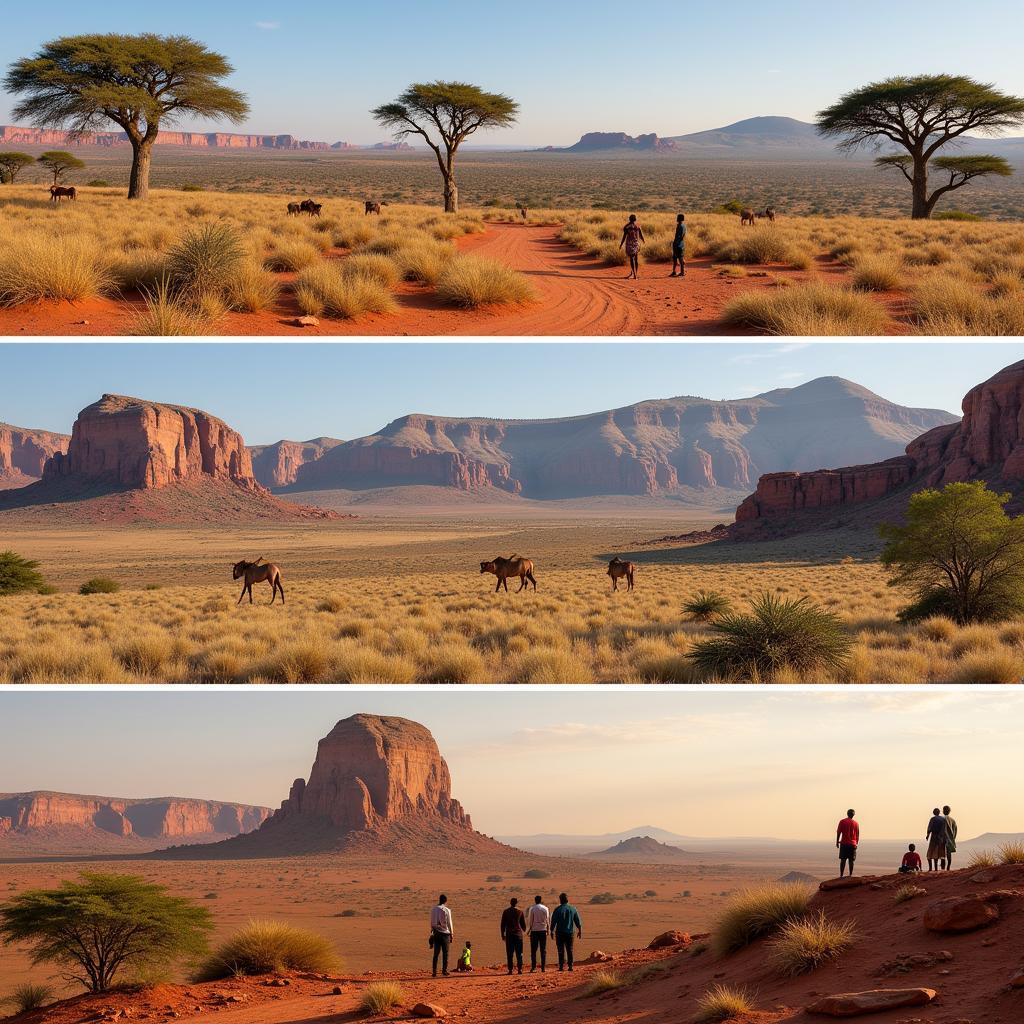 Diverse landscape of Burkina Faso with local people