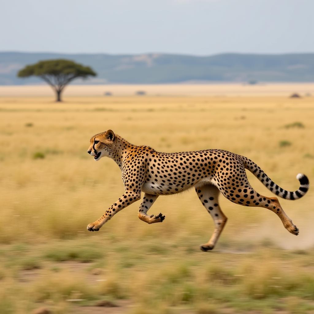 Cheetah Running Across Serengeti Plains