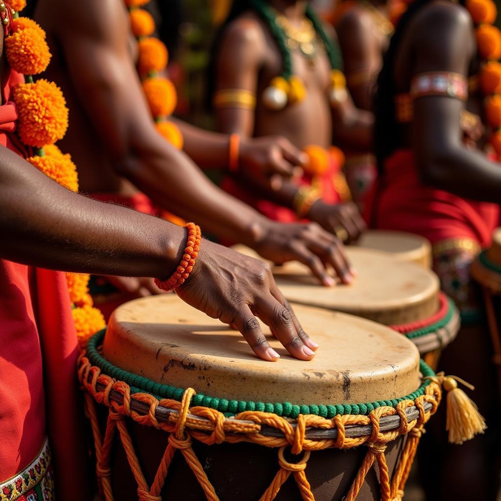 Chenda drum being played in a traditional Kerala performance