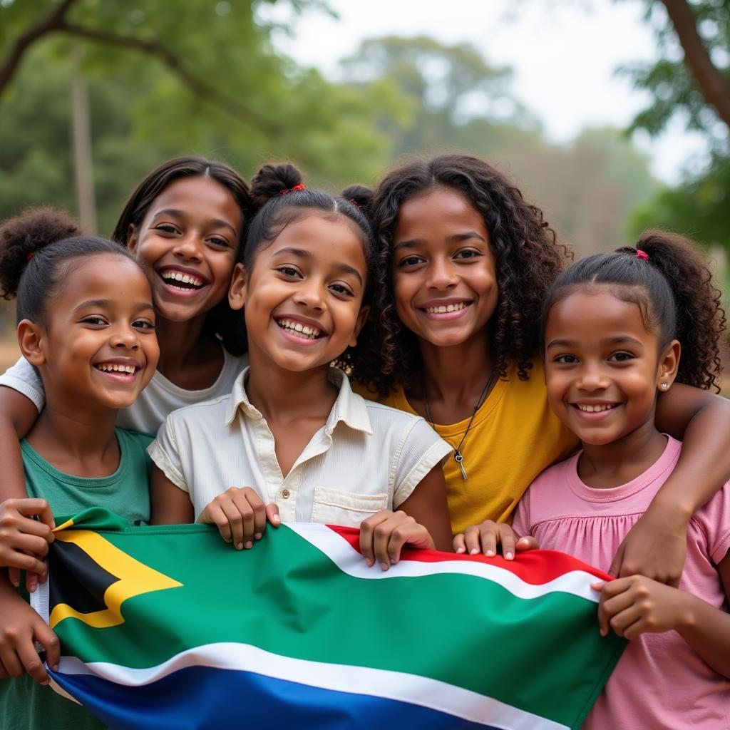 Children Holding South African Flag