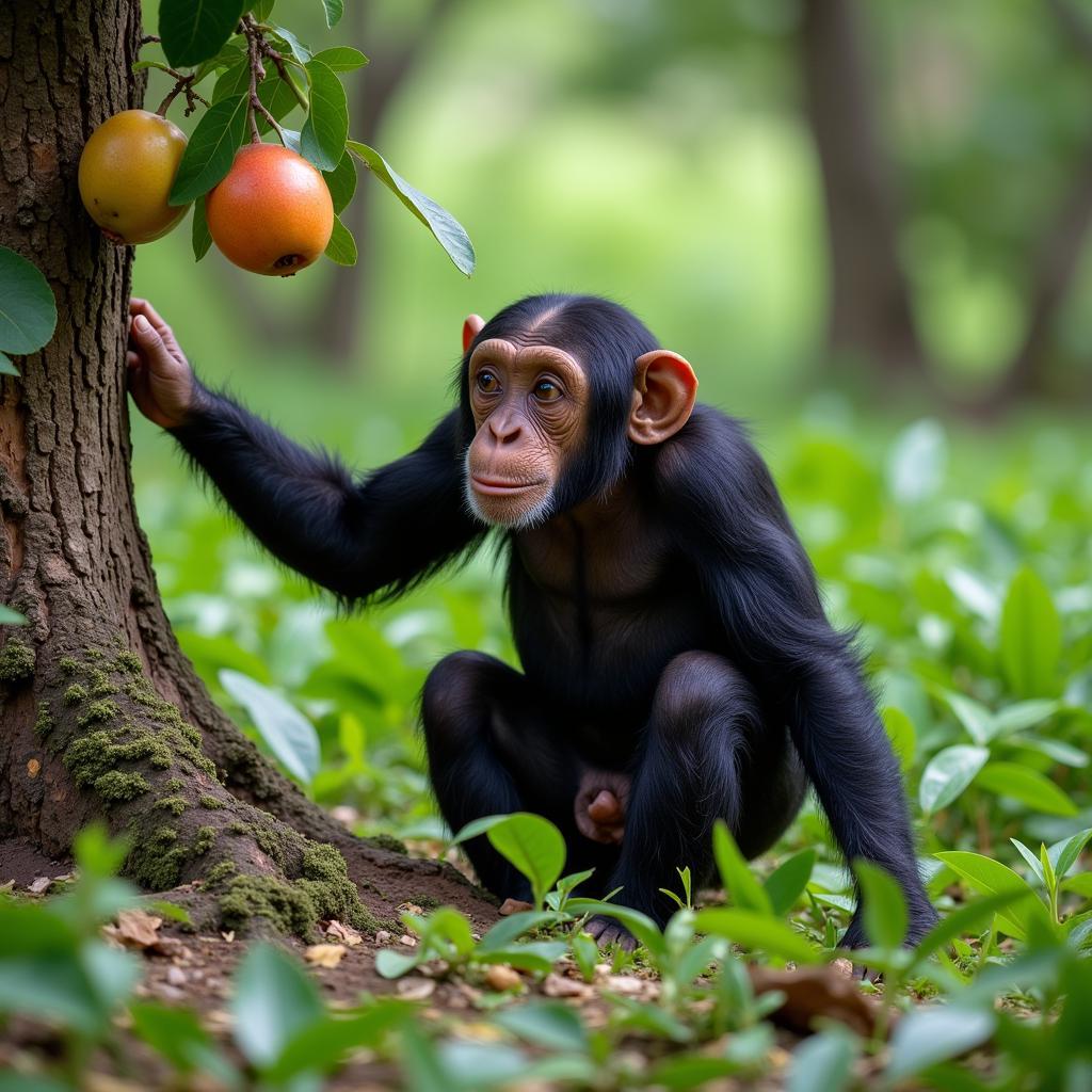 Chimpanzee foraging for food