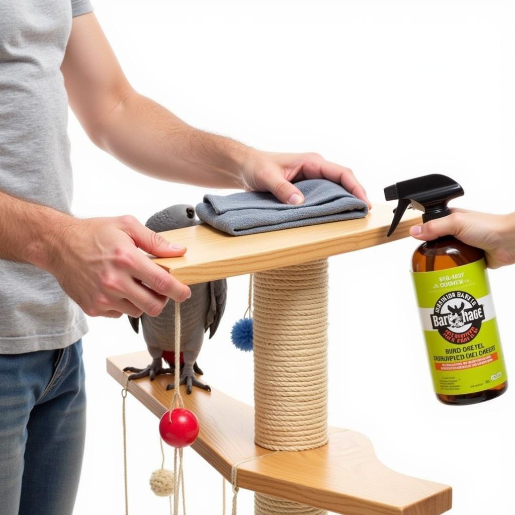 Cleaning an African Grey play stand