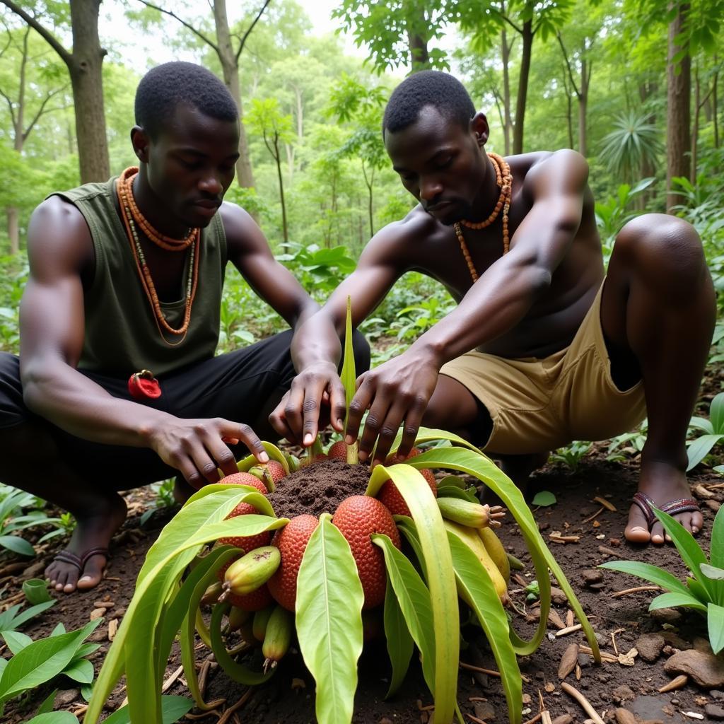 Devil's Claw Herb Being Harvested by an African Tribe