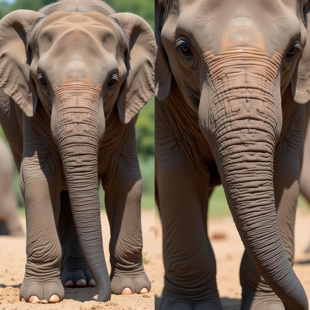 Elephant Calf Trunk Differences: African vs. Indian