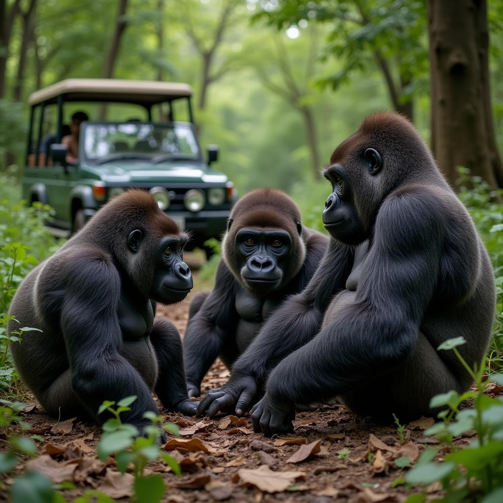 Gorilla Family Observed in their Natural Habitat