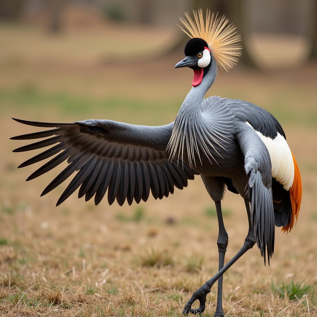 Grey Crowned Crane Displaying its Crest