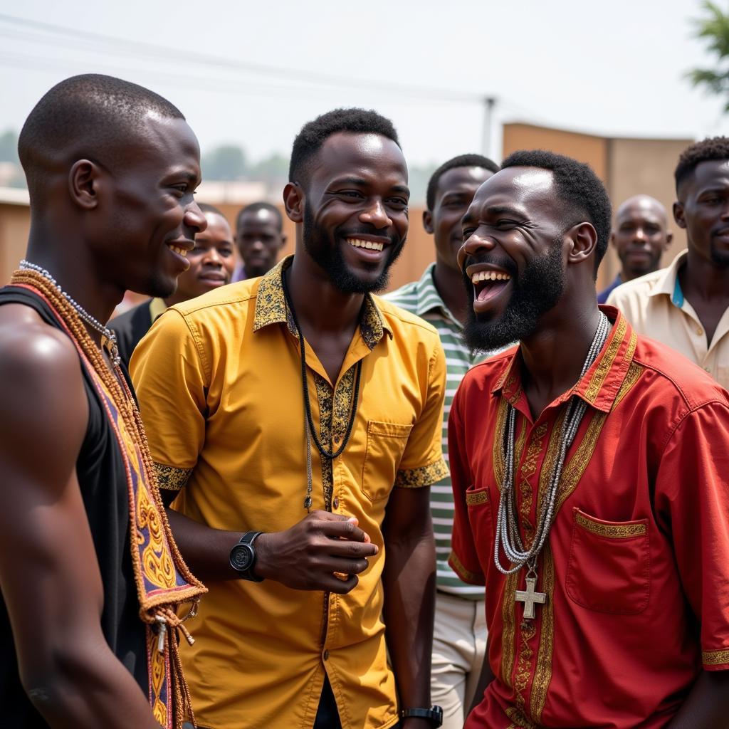 Group of African Men Laughing Together Outdoors