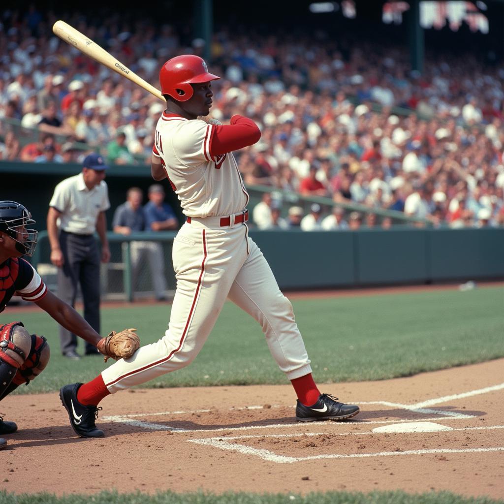 Hank Aaron Hitting His Record-Breaking Home Run