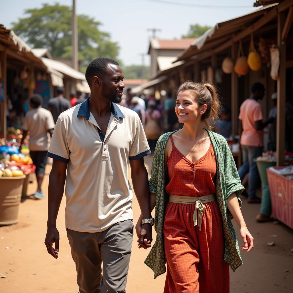 Interracial Couple Navigating an African Market