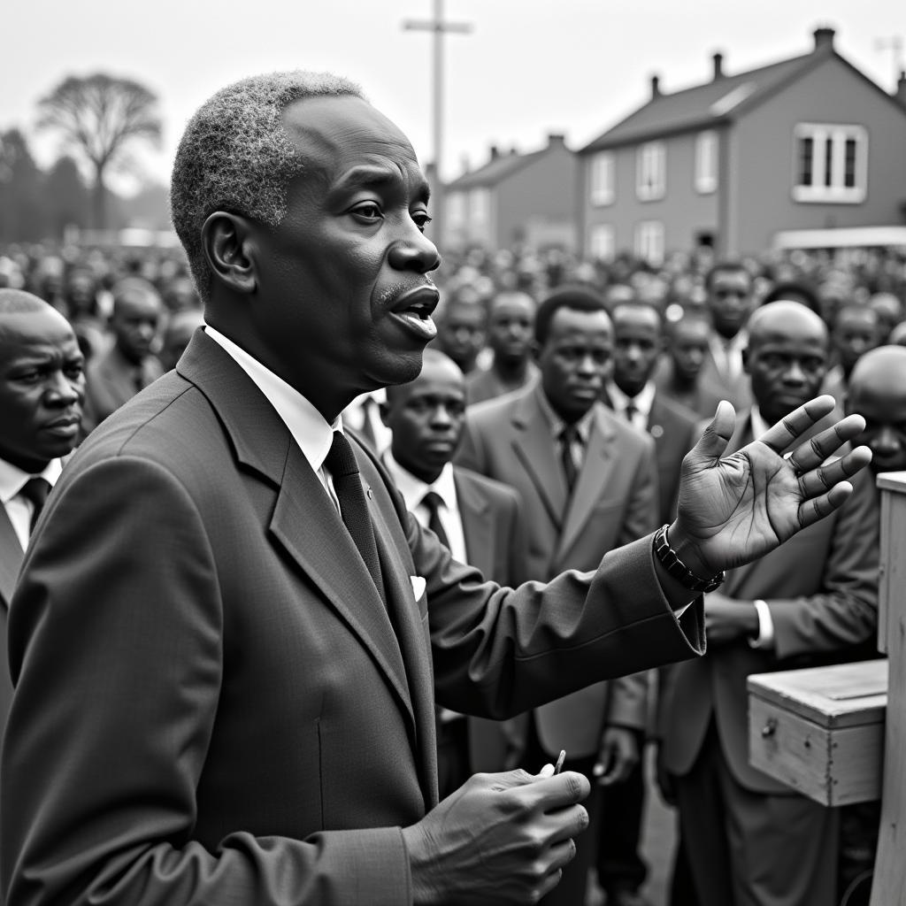 Kenneth Kaunda explaining his philosophy of Humanism to a gathering.