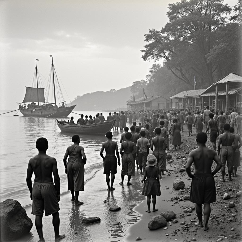 Liberian settlers arriving in Monrovia