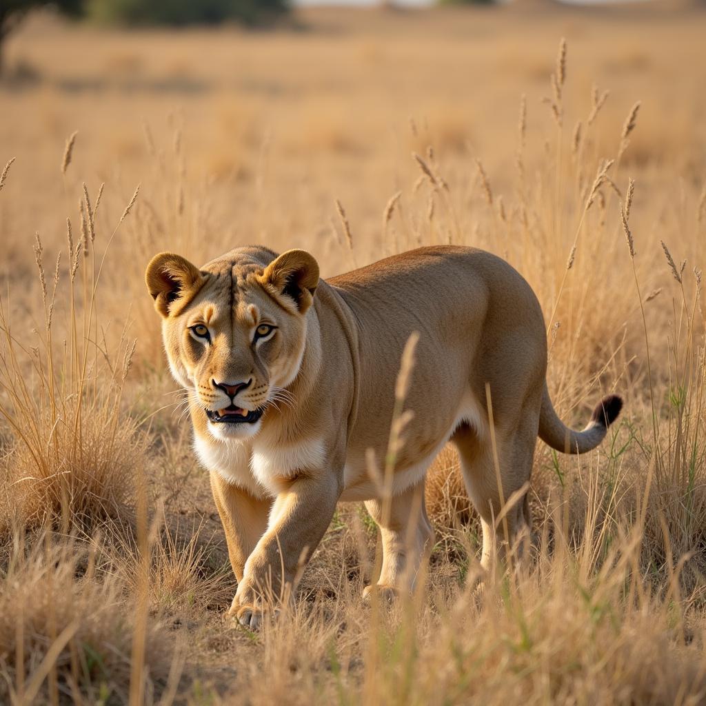 Lion Camouflaged in Savanna Grass