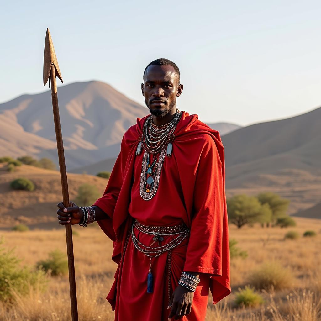 Maasai Warrior in Traditional Dress