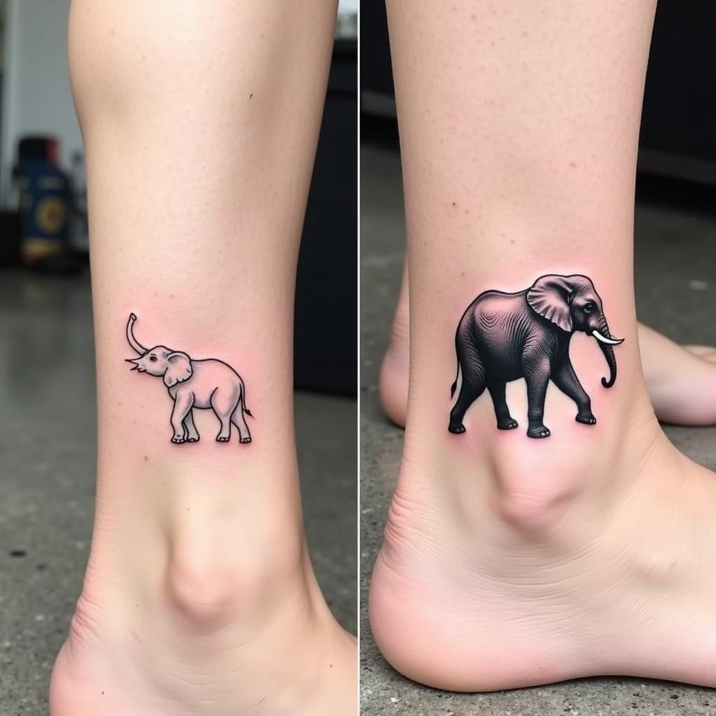 Minimalist and Detailed Elephant Tattoo on Ankle