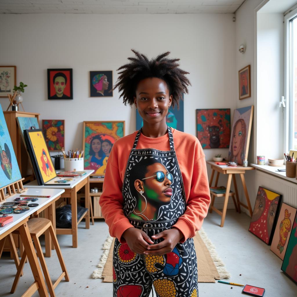 A contemporary African American Norsk artist working in their Oslo studio.