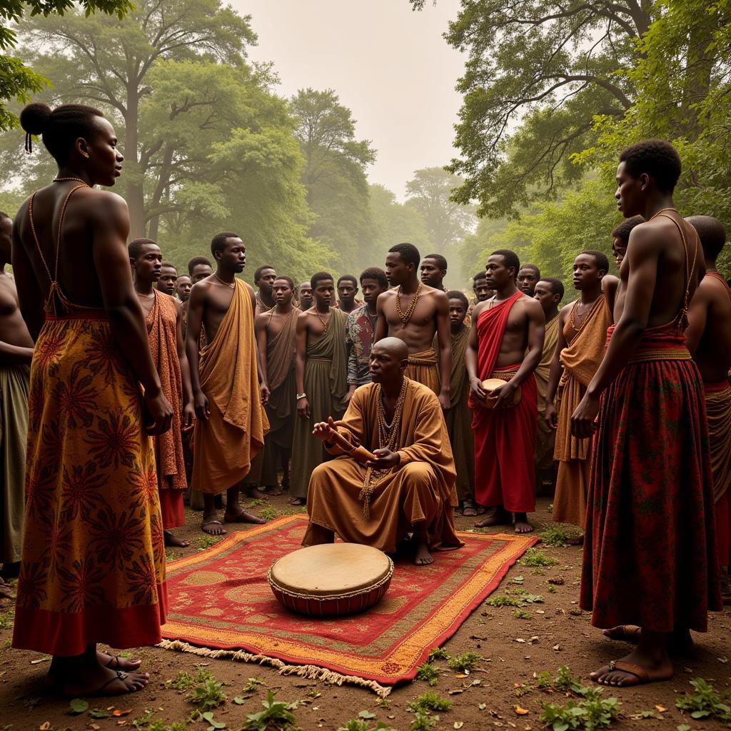 Modern African Spirituality: A photograph depicting a contemporary spiritual gathering, showcasing the blending of traditional and modern elements.