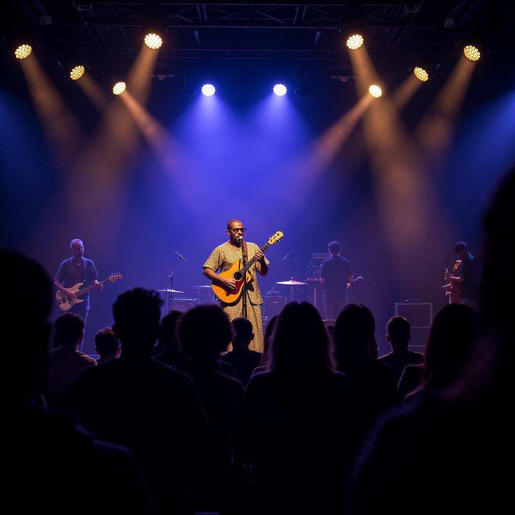 A contemporary kora player performing on stage