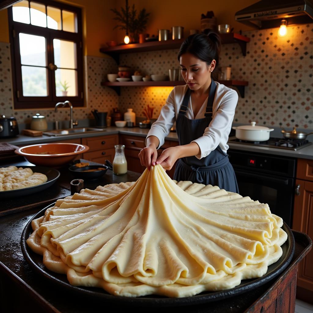 Moroccan Msemen Being Cooked