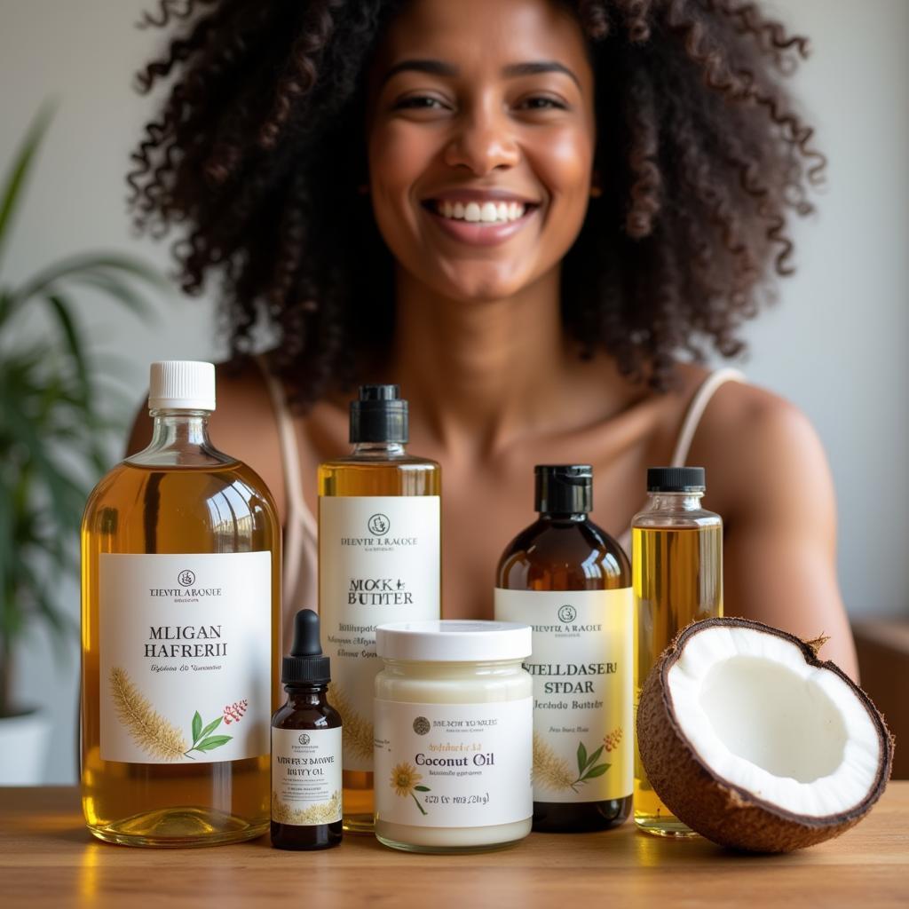 Various natural oils in bottles and jars for hair care