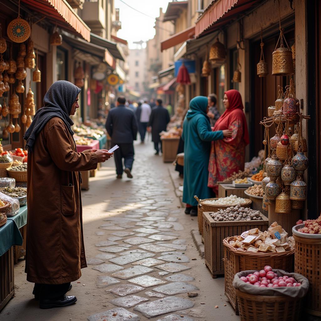 North African Currencies in a Bustling Market