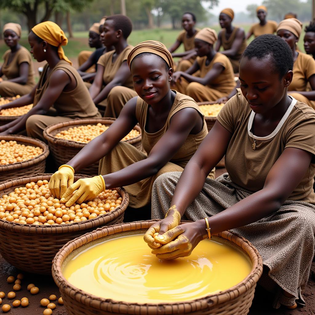 Women producing organic African shea butter