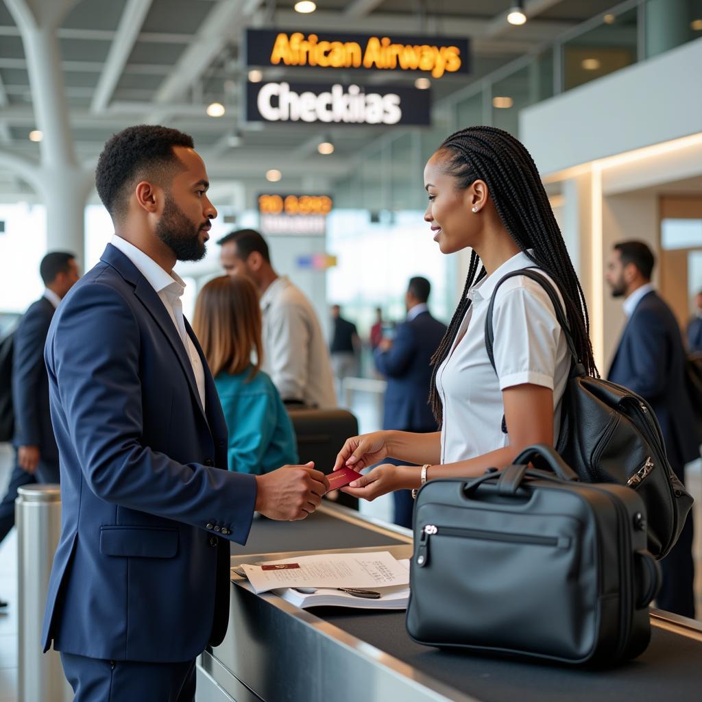 Passenger Checking in for African Airways Flight