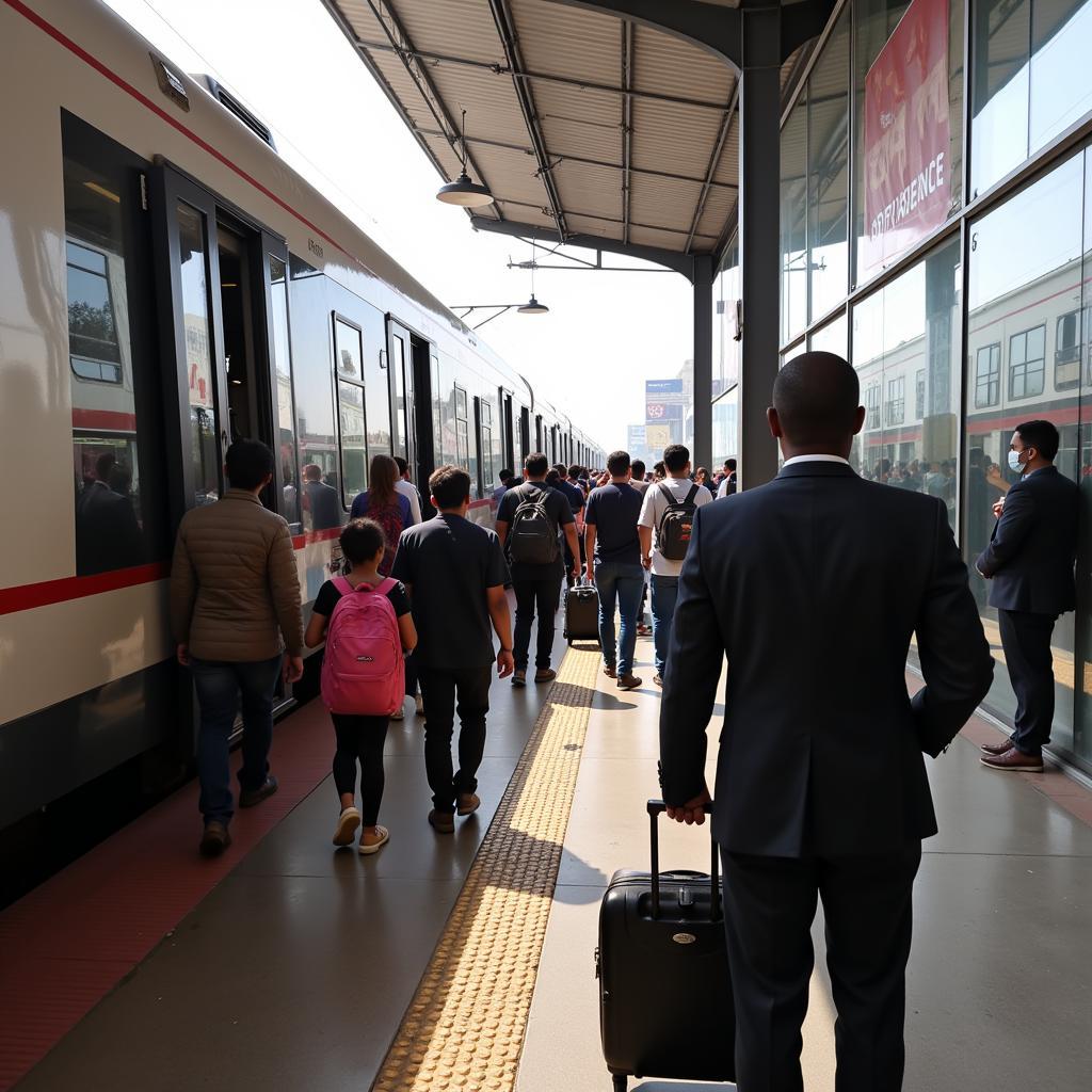 Passengers Boarding High-Speed Train in Africa