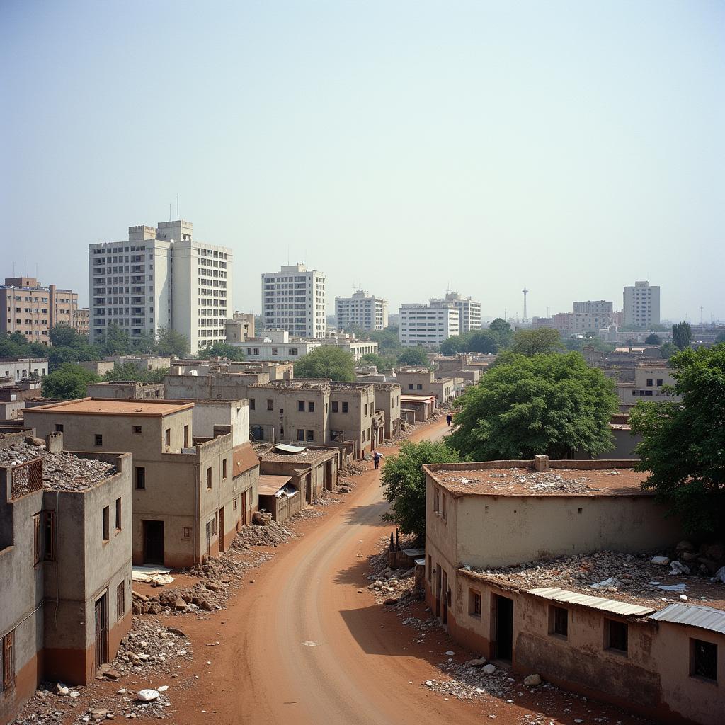 Post-Colonial African Cityscape with Signs of Urban Decay