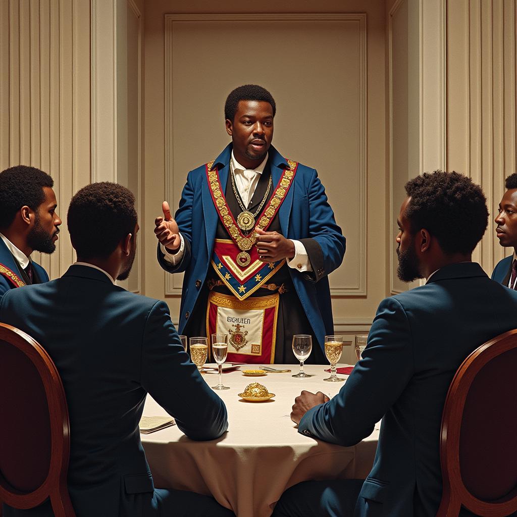 Prince Hall Leading an African Masonic Lodge Meeting