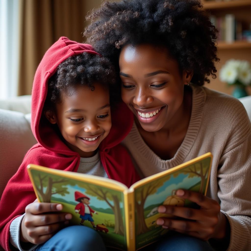 Reading African American Little Red Riding Hood with a Child