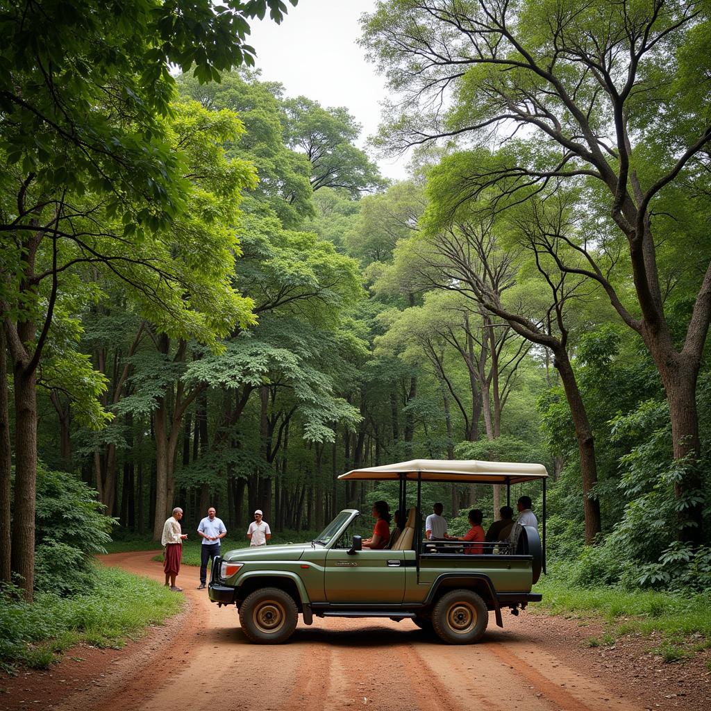 Safari Jeep in African Forest Promoting Sustainable Tourism