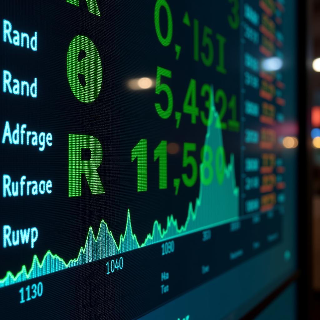 South African Rand and Indian Rupee exchange rate displayed on a digital screen.