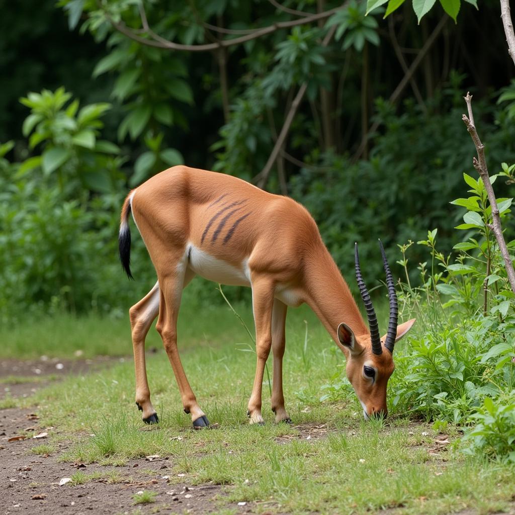 Thompson's gazelle grazing on the edge of an African jungle