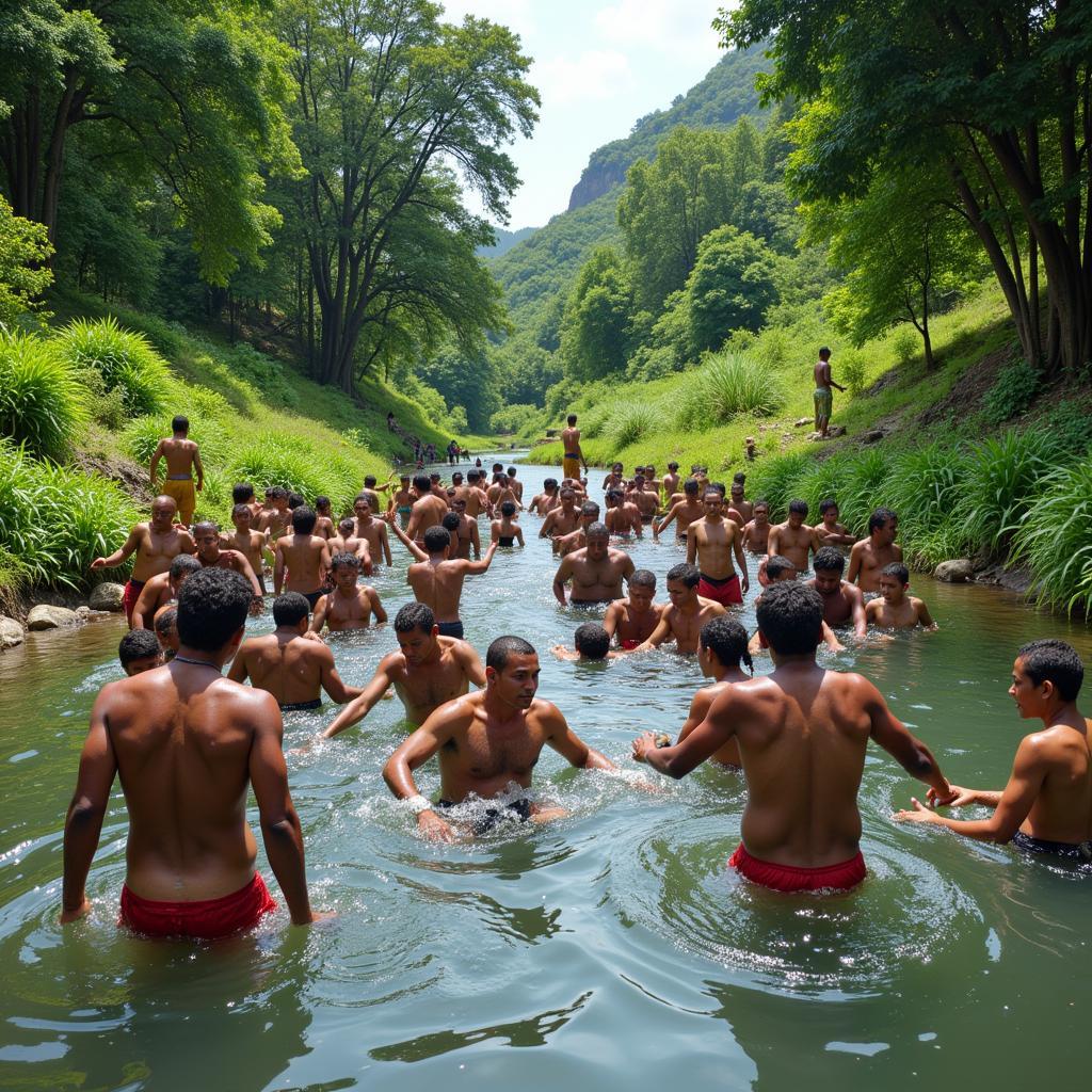 Traditional African River Bathing