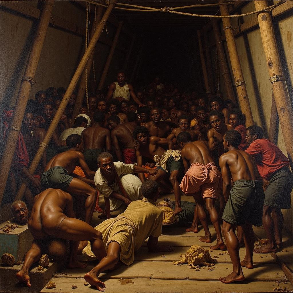 Depiction of overcrowded slave ships during the transatlantic slave trade