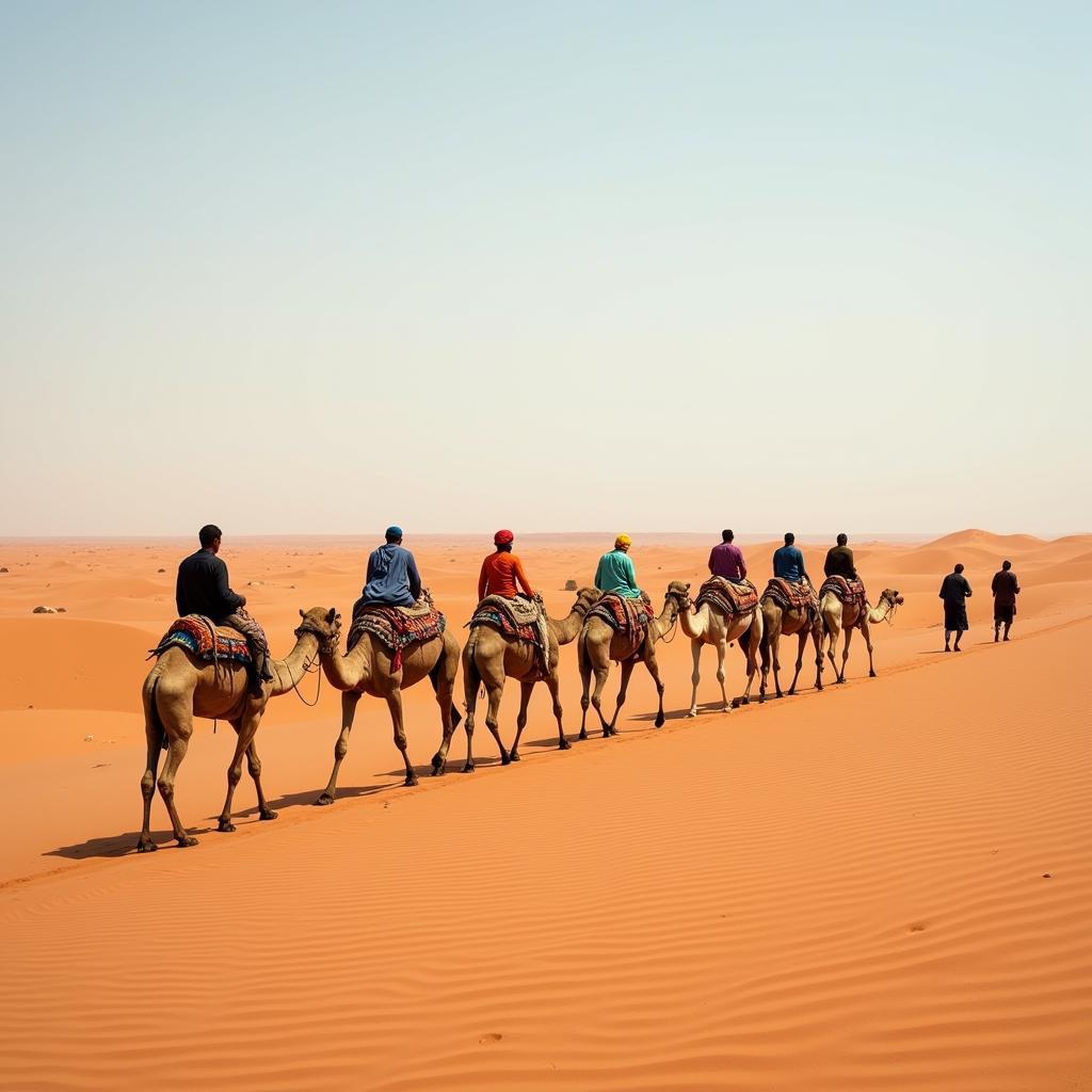 Tubu People Crossing the Sahara Desert with a Camel Caravan