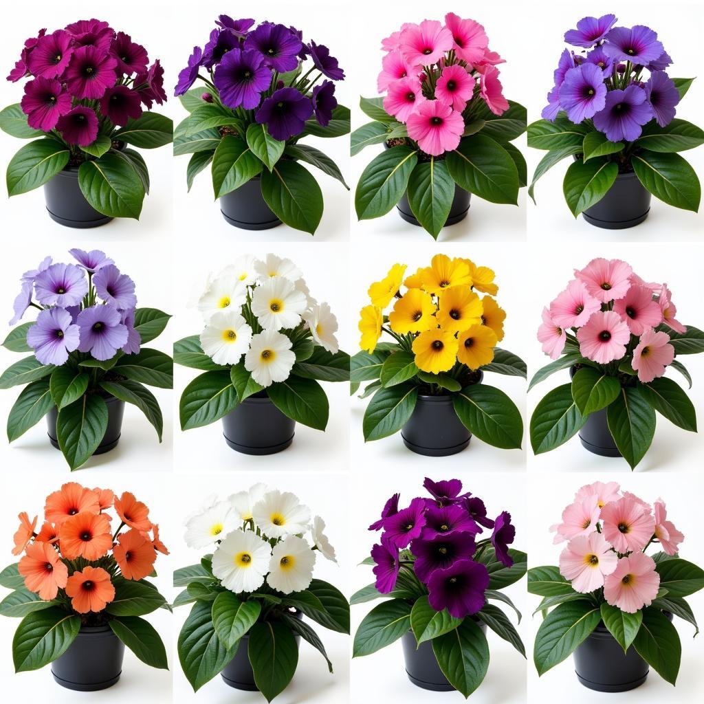 A Variety of African Violets in Different Colors and Sizes