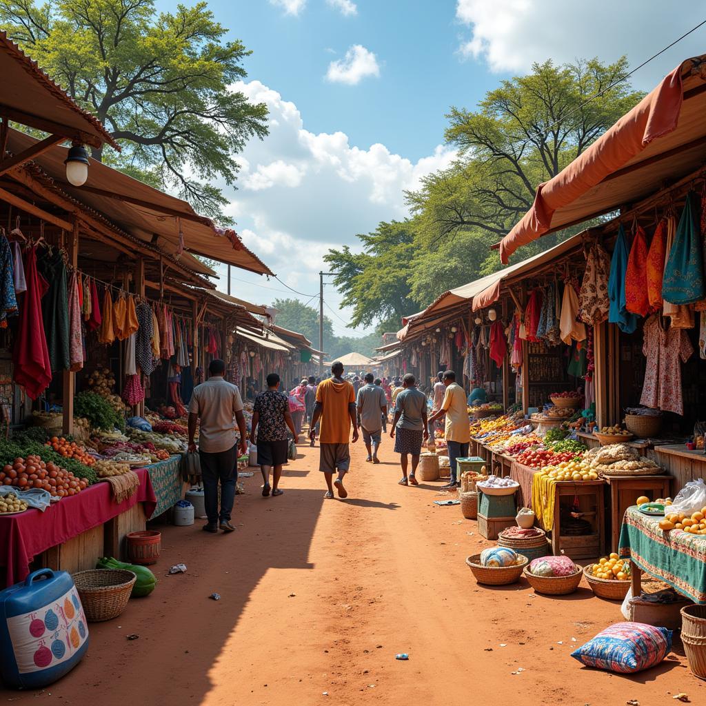 A Bustling and Vibrant African Marketplace Showcasing Local Goods and Produce